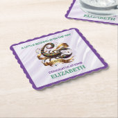 Lavender and Green Scorpio Zodiac Baby Shower ペーパーコースター (アングル)