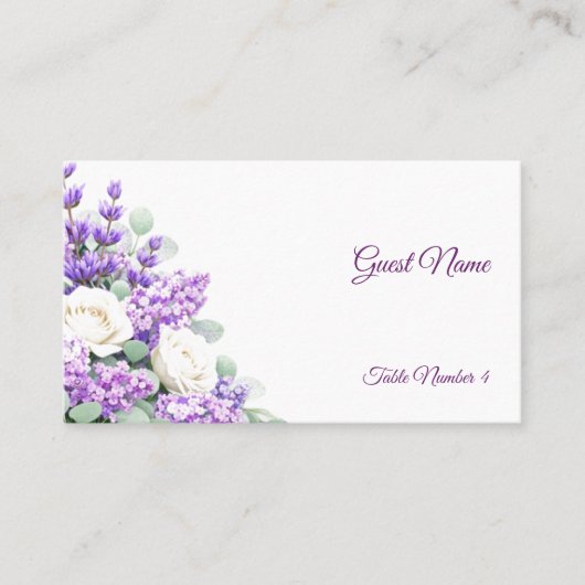 Lavender and Lilacs Wedding Place Cards - Flat プレイスカード (正面)