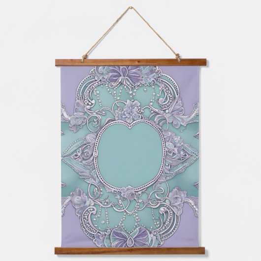 Lavender and mint green floral design AI art  吊り下げ型タペストリー (正面)