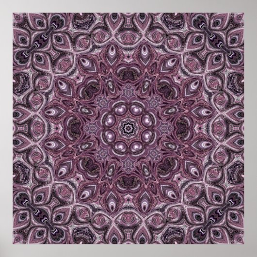Lavender and Plum Marble Mandala Pattern ポスター (正面)
