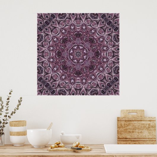 Lavender and Plum Marble Mandala Pattern ポスター (キッチン)