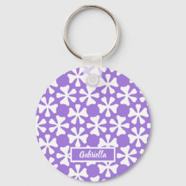 Lavender and White Modern Geometric Floral Pattern キーホルダー