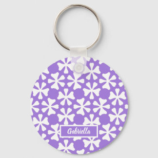 Lavender and White Modern Geometric Floral Pattern キーホルダー