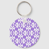 Lavender and White Modern Geometric Floral Pattern キーホルダー (裏面)