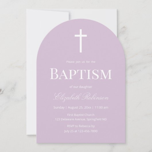 Lavender Arch Modern Baptism Christening 招待状 (正面)