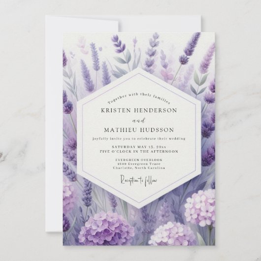 Lavender Artistic Meadow Wedding 招待状 (正面)