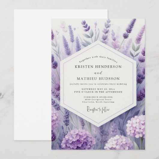 Lavender Artistic Meadow Wedding 招待状 (正面/裏面)