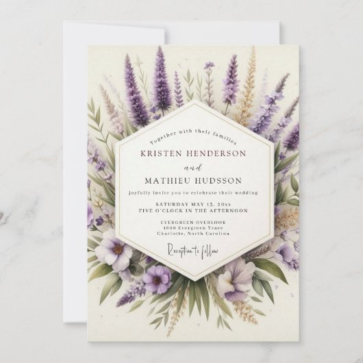 Lavender Artistic Wildflower Wedding 招待状 (正面)