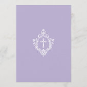 Lavender Baptism Cross Floral Crest Elegant Purple 招待状 (裏面)