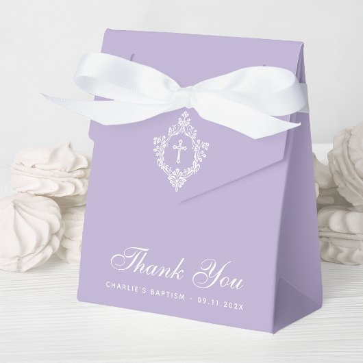 Lavender Baptism White Cross Crest Elegant Purple フェイバーボックス