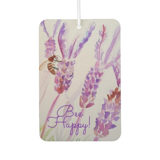 Lavender Bee Happy Herb Watercolor Flower カーエアーフレッシュナー (正面)