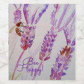 Lavender Bee Happy Herb Watercolor Flower ワインラベル (シングルラベル)
