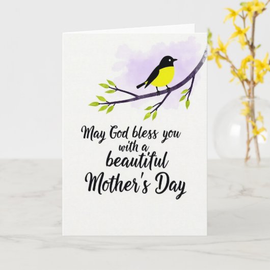 Lavender Bird Pattern Card カード (黄色い花)