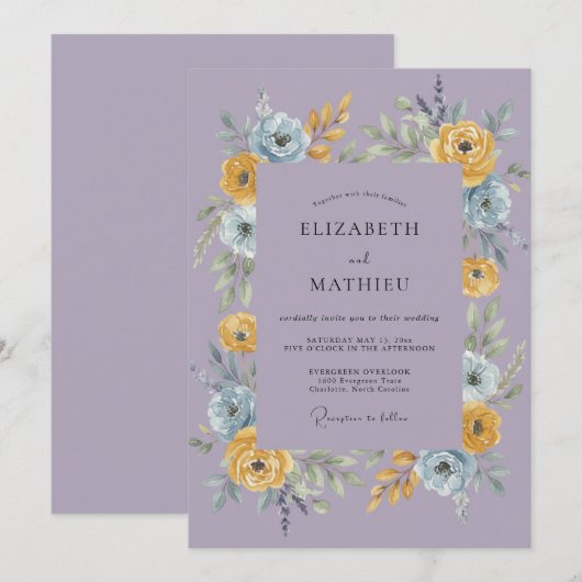 Lavender Blissful Botanical Wedding 招待状 (正面/裏面)