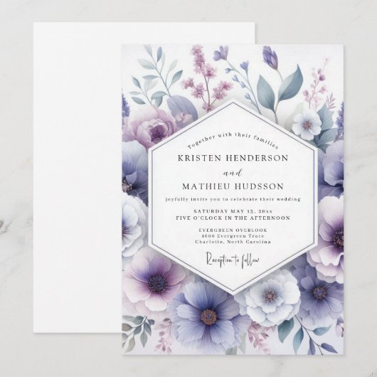 Lavender Bloom Whimsy Wedding 招待状 (正面/裏面)