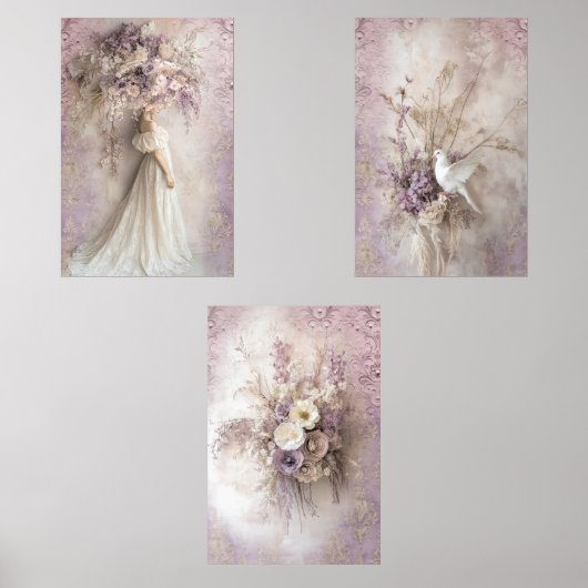 Lavender Blooms Portrait white dove Rustic Floral (正面)