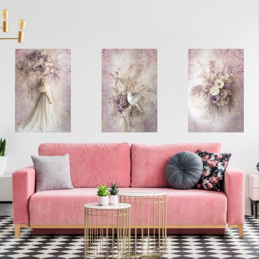 Lavender Blooms Portrait white dove Rustic Floral (リビング)