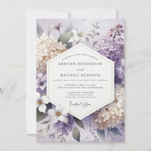 Lavender Blossom Floral Wedding 招待状 (正面)