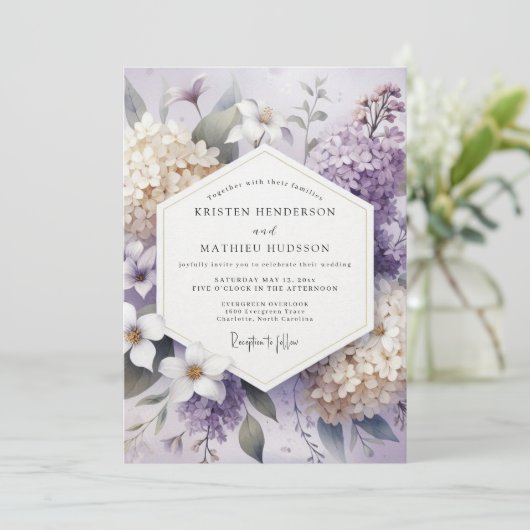 Lavender Blossom Floral Wedding 招待状 (スタンド正面)