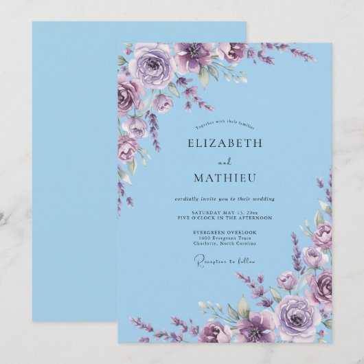 Lavender Blossom Whimsical Wedding 招待状 (正面/裏面)