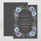 Lavender Blue Floral Flourish Wedding 招待状 (正面/裏面)