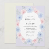 Lavender Blue Painterly Blossom Wedding 招待状 (正面/裏面)