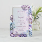 Lavender Blue Soft Focus Hydrangea Frame Wedding 招待状 (スタンド正面)