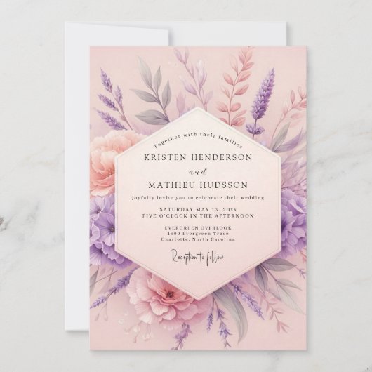 Lavender Blush Botanical Romance Wedding 招待状 (正面)