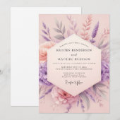 Lavender Blush Botanical Romance Wedding 招待状 (正面/裏面)