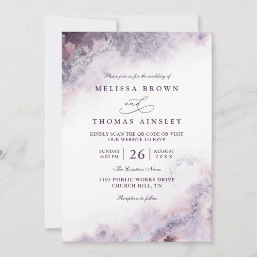Lavender Blush Elegant Modern Chic QR Code Wedding 招待状 (正面)
