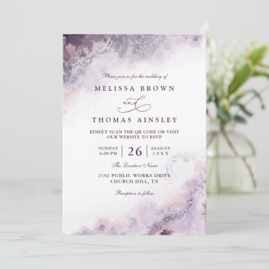 Lavender Blush Elegant Modern Chic QR Code Wedding 招待状 (スタンド正面)