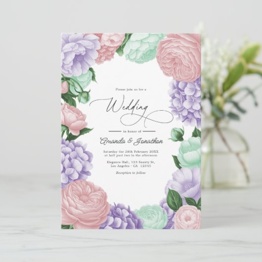 Lavender, Blush & Mint Floral Wedding 招待状 (スタンド正面)