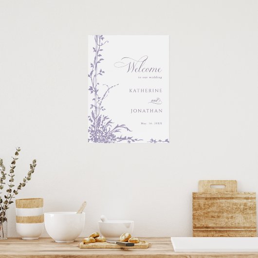 Lavender Botanical Arch Garden Wedding Welcome ポスター (キッチン)