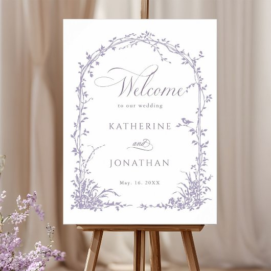 Lavender Botanical Arch Garden Wedding Welcome ポスター
