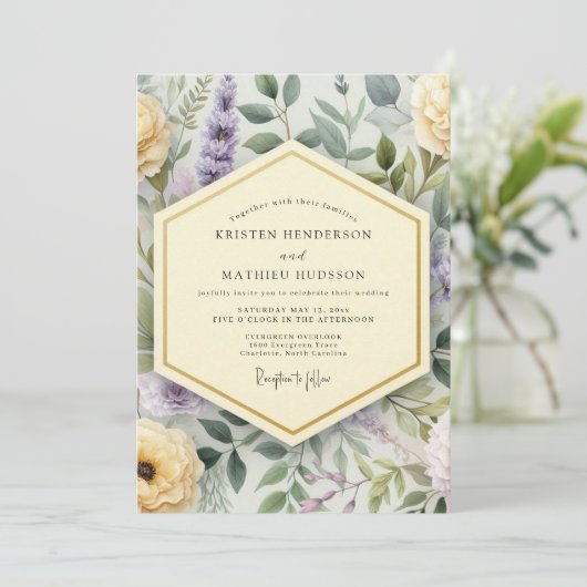 Lavender Botanical Bloom Wedding 招待状 (スタンド正面)