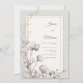 Lavender Botanical Double Gold Frame Wedding 招待状 (正面)