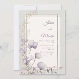 Lavender Botanical Double Gold Frame Wedding 招待状