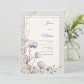 Lavender Botanical Double Gold Frame Wedding 招待状 (スタンド正面)