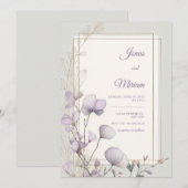 Lavender Botanical Double Gold Frame Wedding 招待状 (正面/裏面)