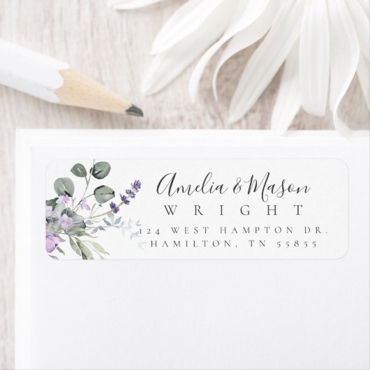 Lavender Botanical Elegant Script Return Address  ラベル (インサイチュ)