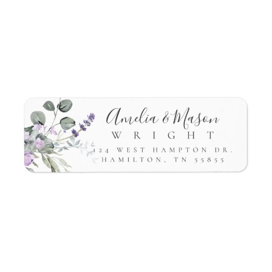 Lavender Botanical Elegant Script Return Address  ラベル (正面)