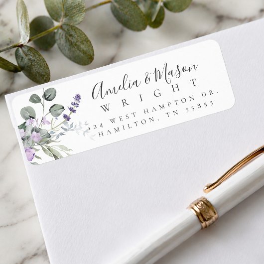 Lavender Botanical Elegant Script Return Address  ラベル