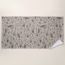 Lavender Botanical Pattern Beach Towel ビーチタオル