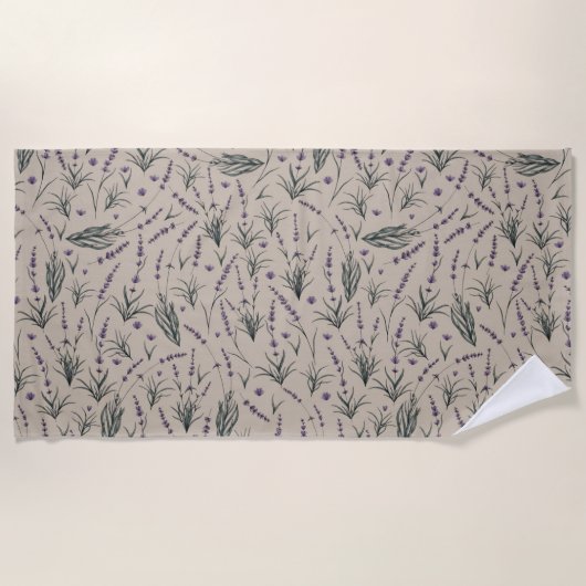 Lavender Botanical Pattern Beach Towel ビーチタオル (正面)