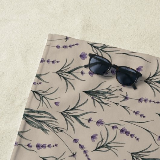Lavender Botanical Pattern Beach Towel ビーチタオル (インサイチュ)