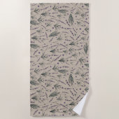 Lavender Botanical Pattern Beach Towel ビーチタオル (正面)