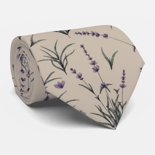 Lavender Botanical Pattern Necktie ネクタイ (ロール)