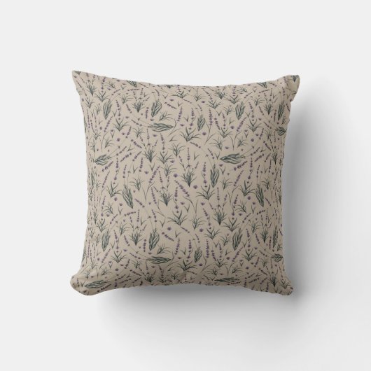 Lavender Botanical Pattern Throw Pillow クッション (正面)