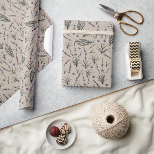 Lavender Botanical Pattern Wrapping Paper ラッピングペーパー (クラフト)