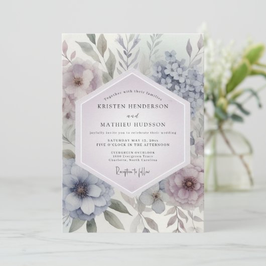 Lavender Botanical Romance Wedding 招待状 (スタンド正面)